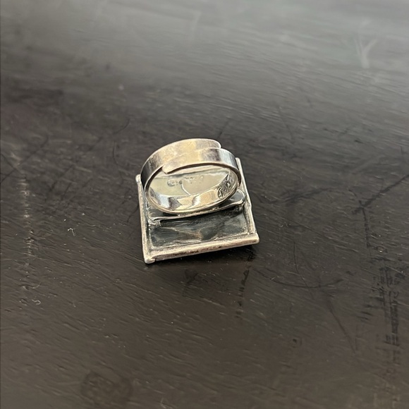 925 Sterling silver square statement ring checkered pattern adjustable vintage - Picture 4 of 5